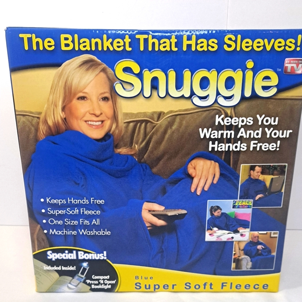 SNUGGIE BLUE w/ BOOKLIGHT NEW* Original TV Blanket + Sleeves fleece Adult 1-Size